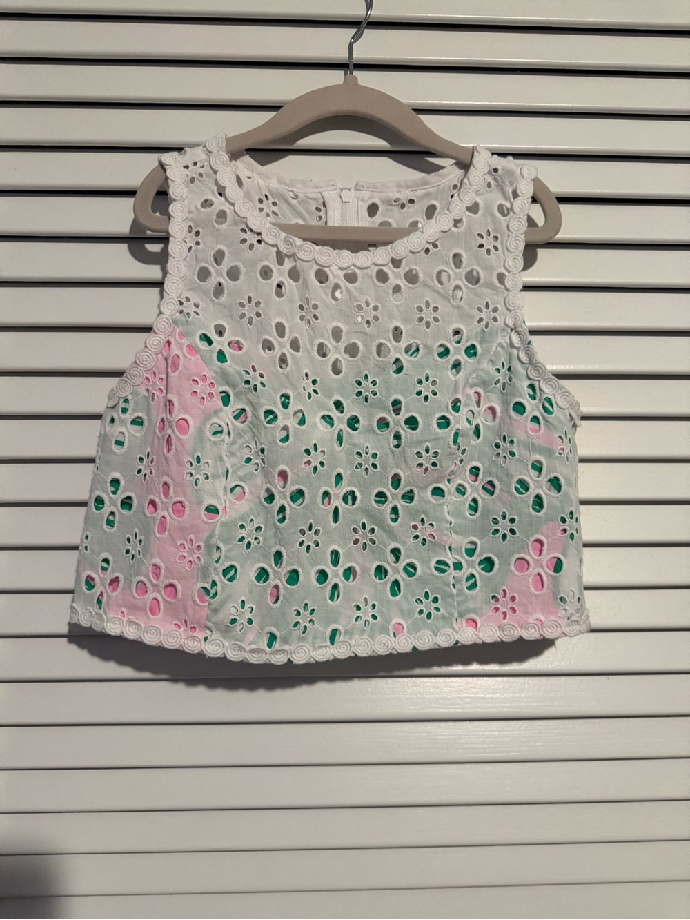 Lilly Pulitzer Girls Ayana White Eyelet Crop Top Pink Green Size 12